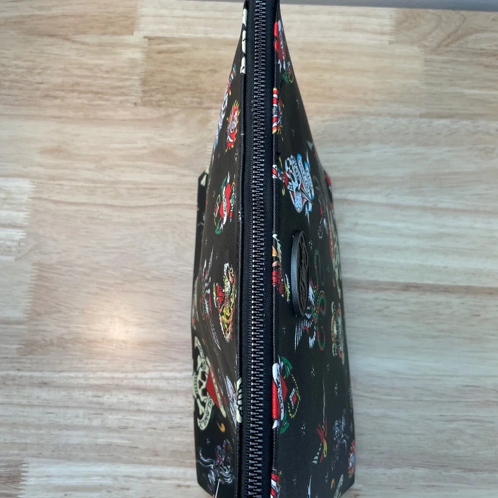 Ed Hardy Tattoo Print‎ Cosmetic Case Black Vegan Leather Makeup Bag New
